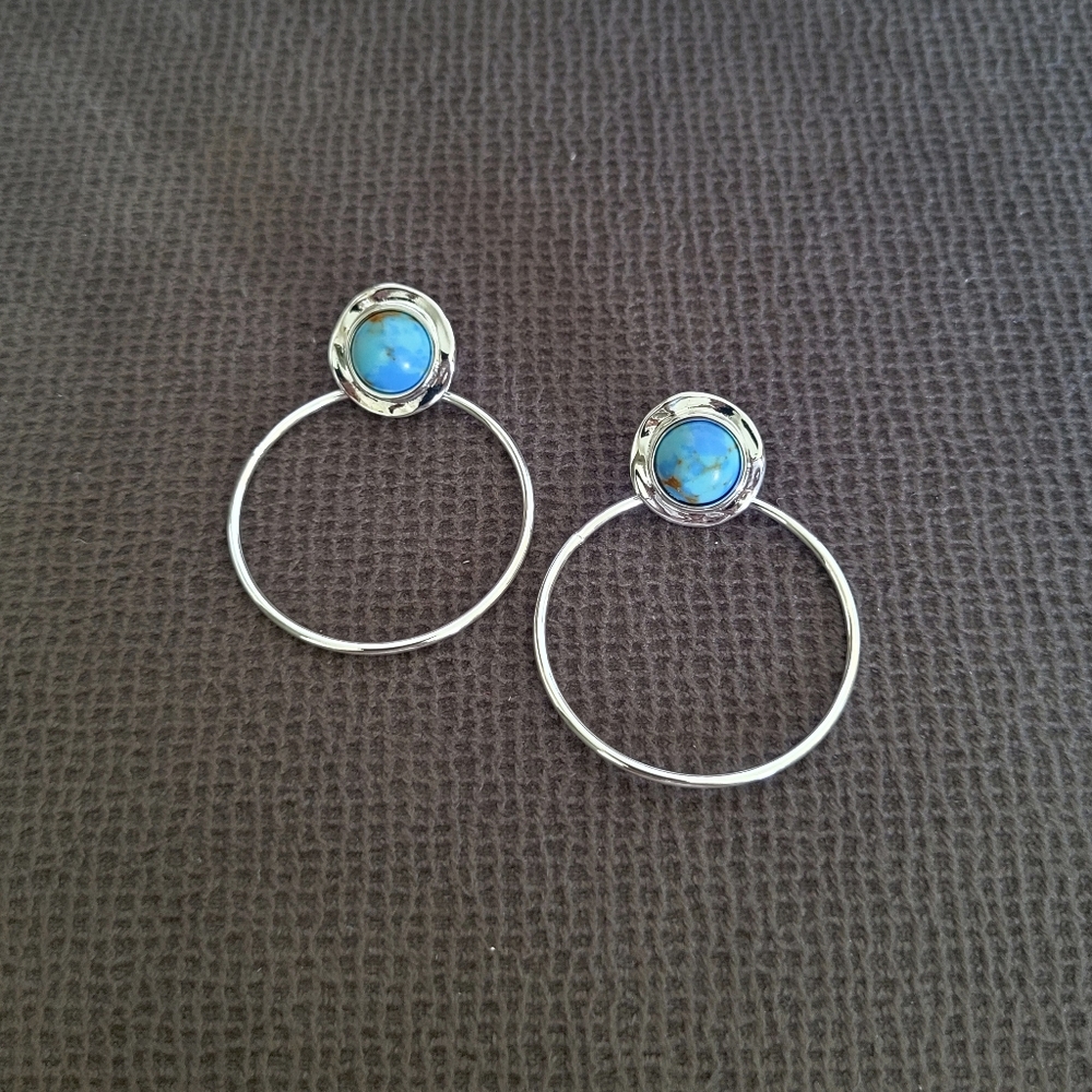 Robert Lee Morris Turquoiseđ©” Cabochon Gypsy Hoop Earrings - Picture 13 of 16